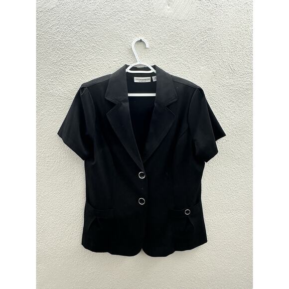 Sag Harbor Womens Blazer Size 14 Black Stretch Two Button Up Short Sleeve - Picture 1 of 11